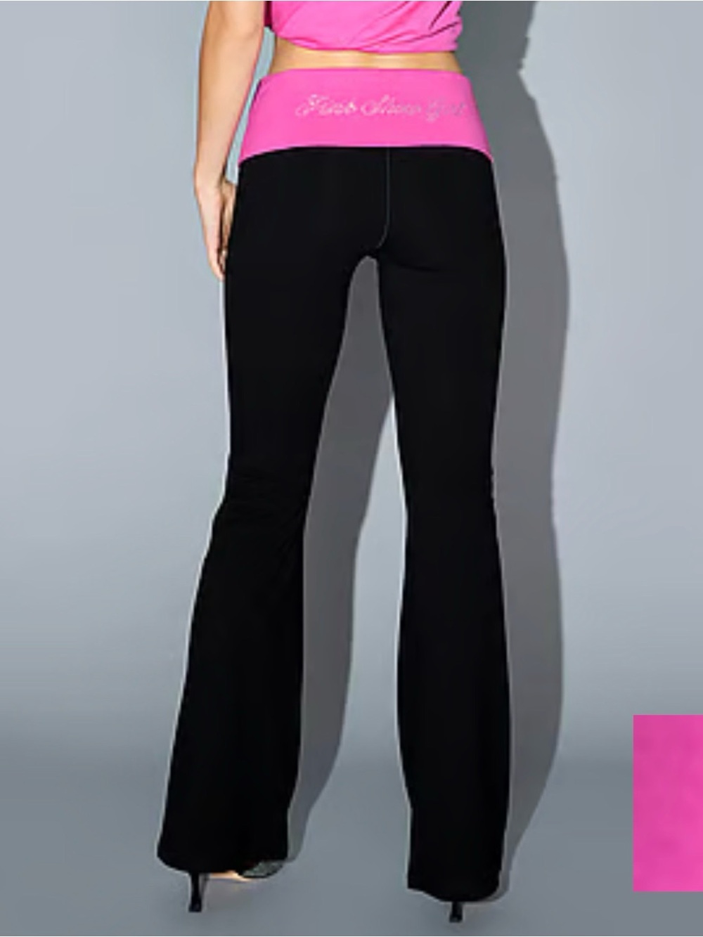 PINK Victoria's Secret Black Flare Yoga Pants with Hot Pink Waistband